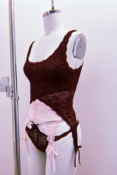 Rosehip Garter Tank in Two Toned Lace
