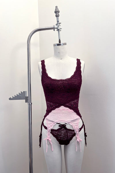 Rosehip Garter Tank in Two Toned Lace